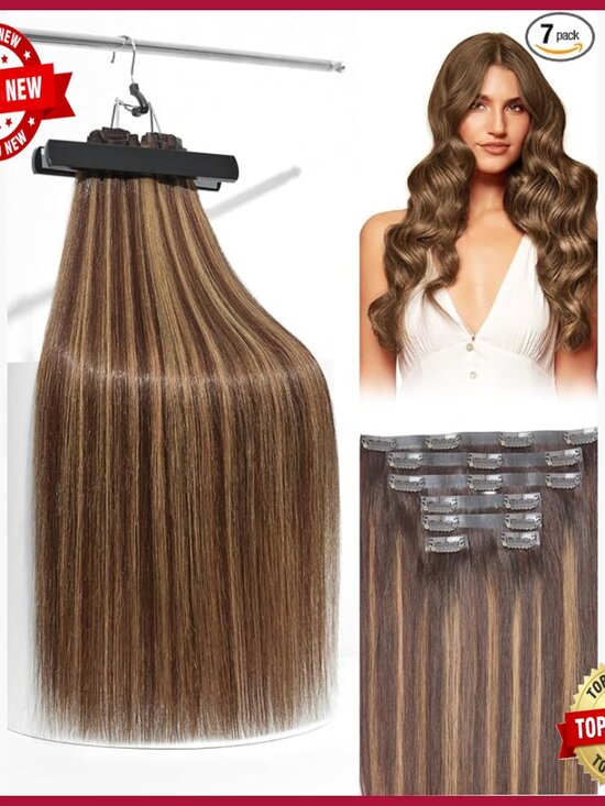 Remy Human Hair Clip-In Extensions 100g Heat Resistant 7 Piece Set